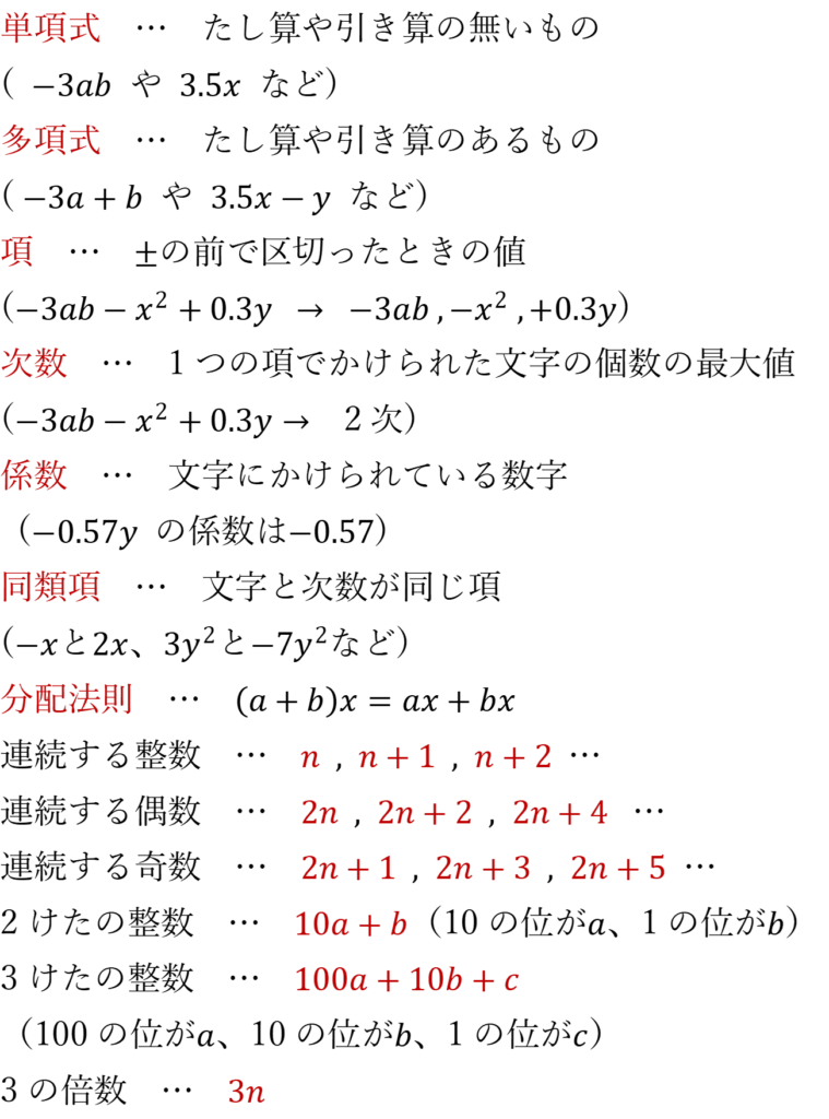 式の計算の基本事項